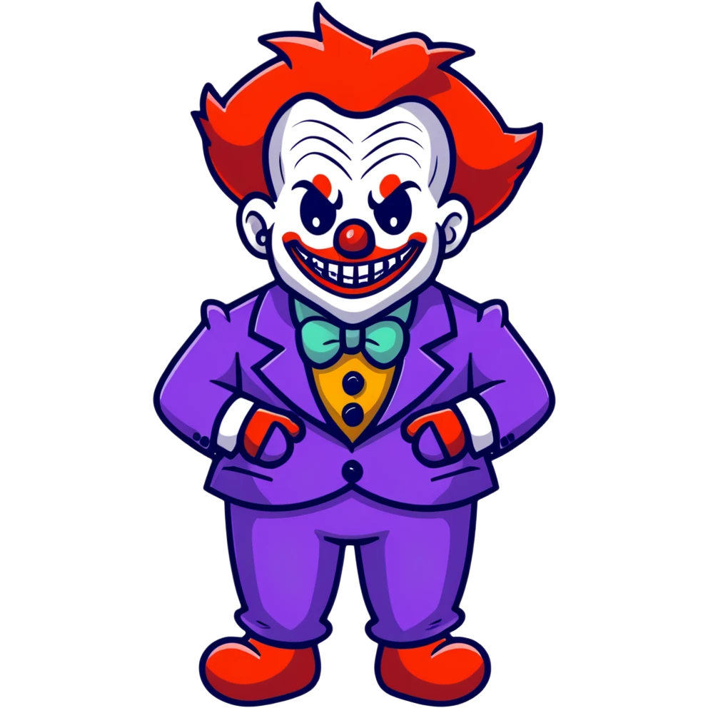 demonic clown wearing a leisure suit with accessories emoji