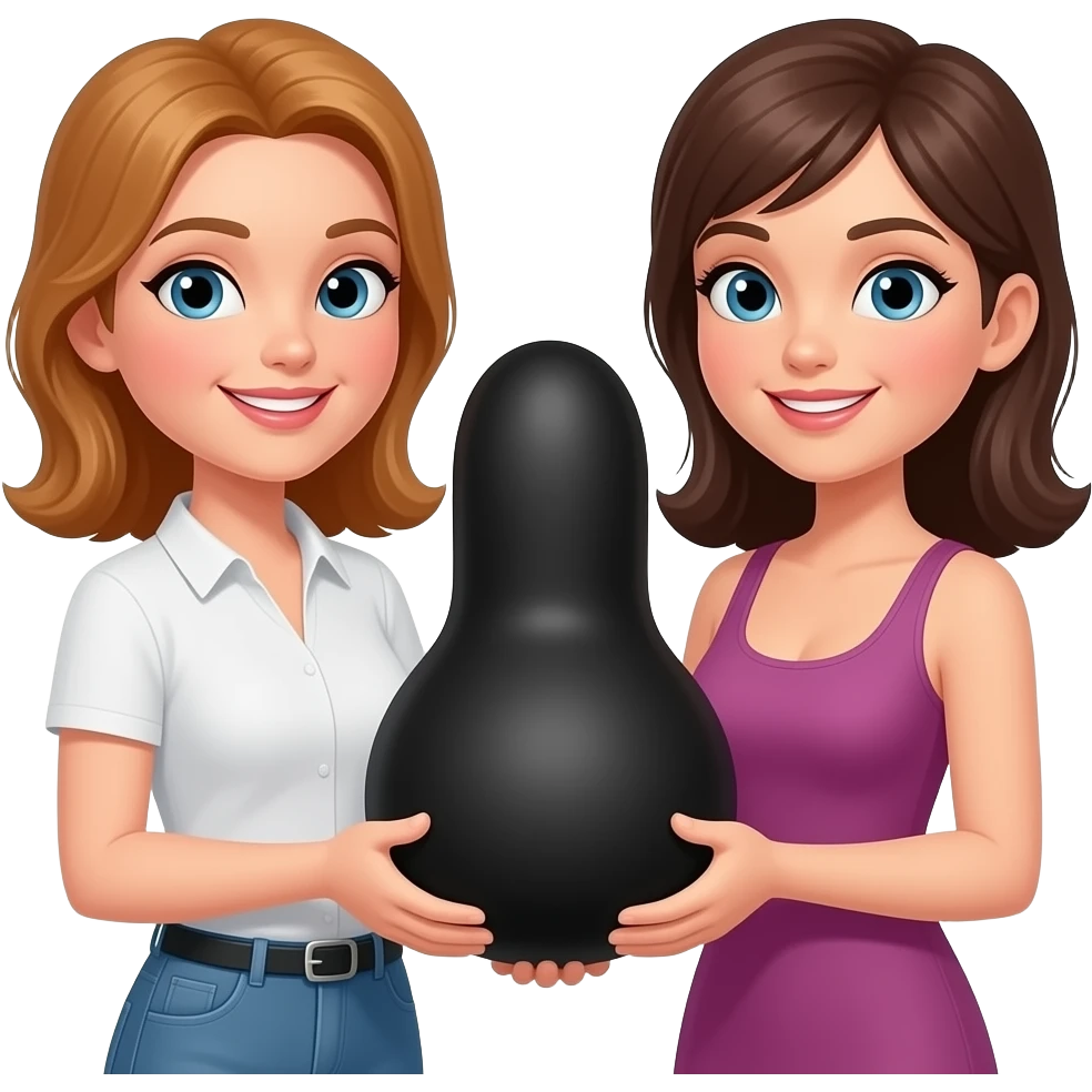 Women holding big black penis emoji