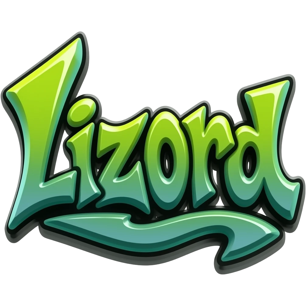 graffiti green metálico y 3D al estilo Cyber write "Lizord" png background with hrome effect and emoji