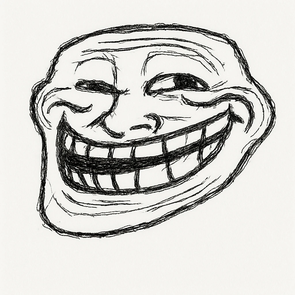 troll face meme style, simple black and white, bold lines emoji