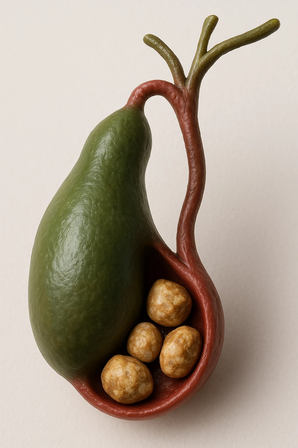 calcoli alla cistifellea anatomica, sfondo neutro chiaro, iperrealistico 4k emoji