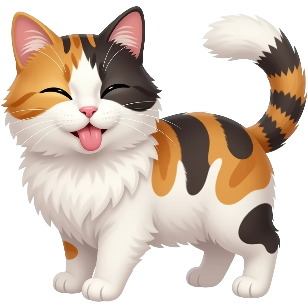 Μία calico big hair γάτα που βγάζει τη γλώσα της sexy  και κλείνει το μάτι της πονηρά emoji