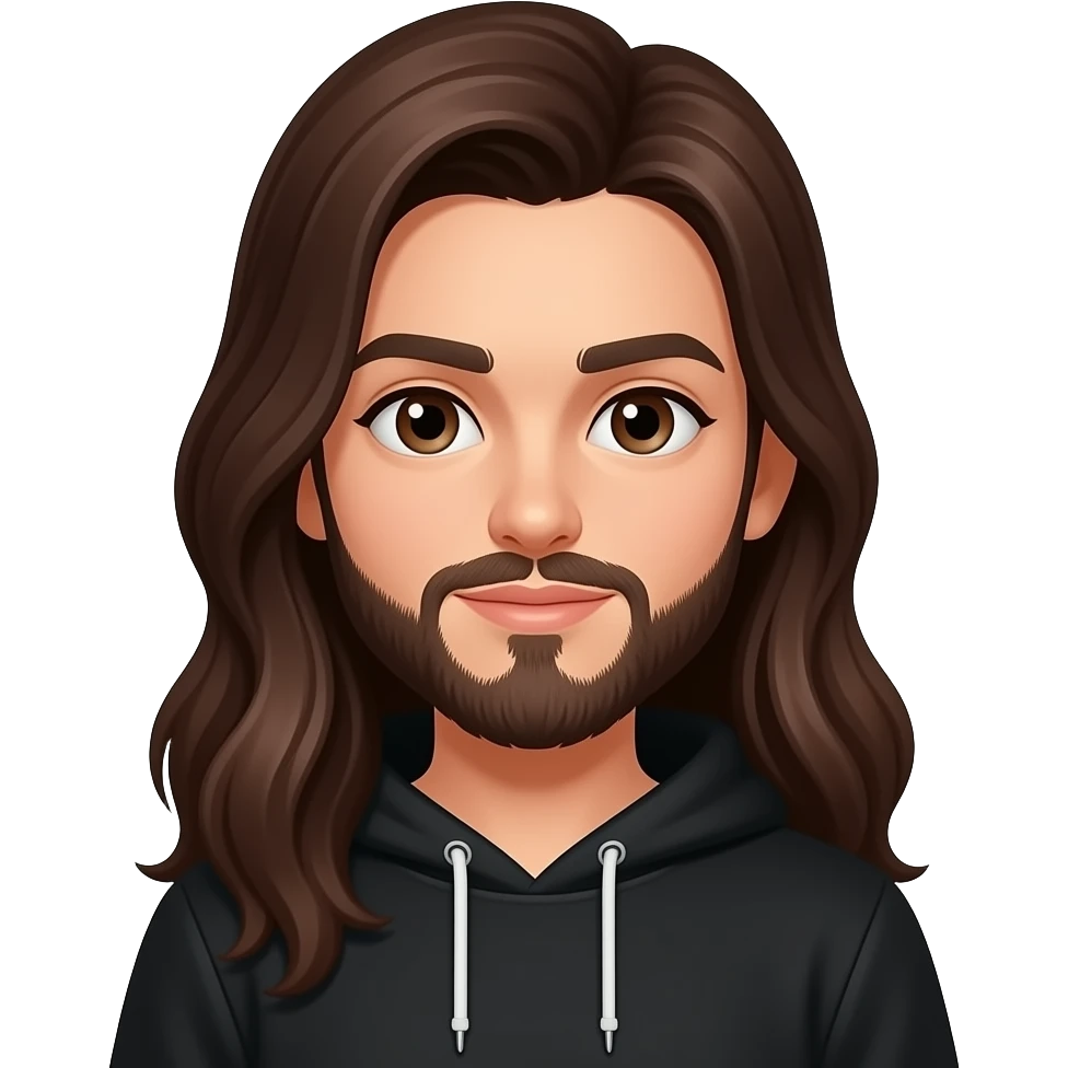 Искам emoji да е момиче с дълга коса тъмно кестенява и с бритон, също да и се вижда леко тялото с черно худи emoji