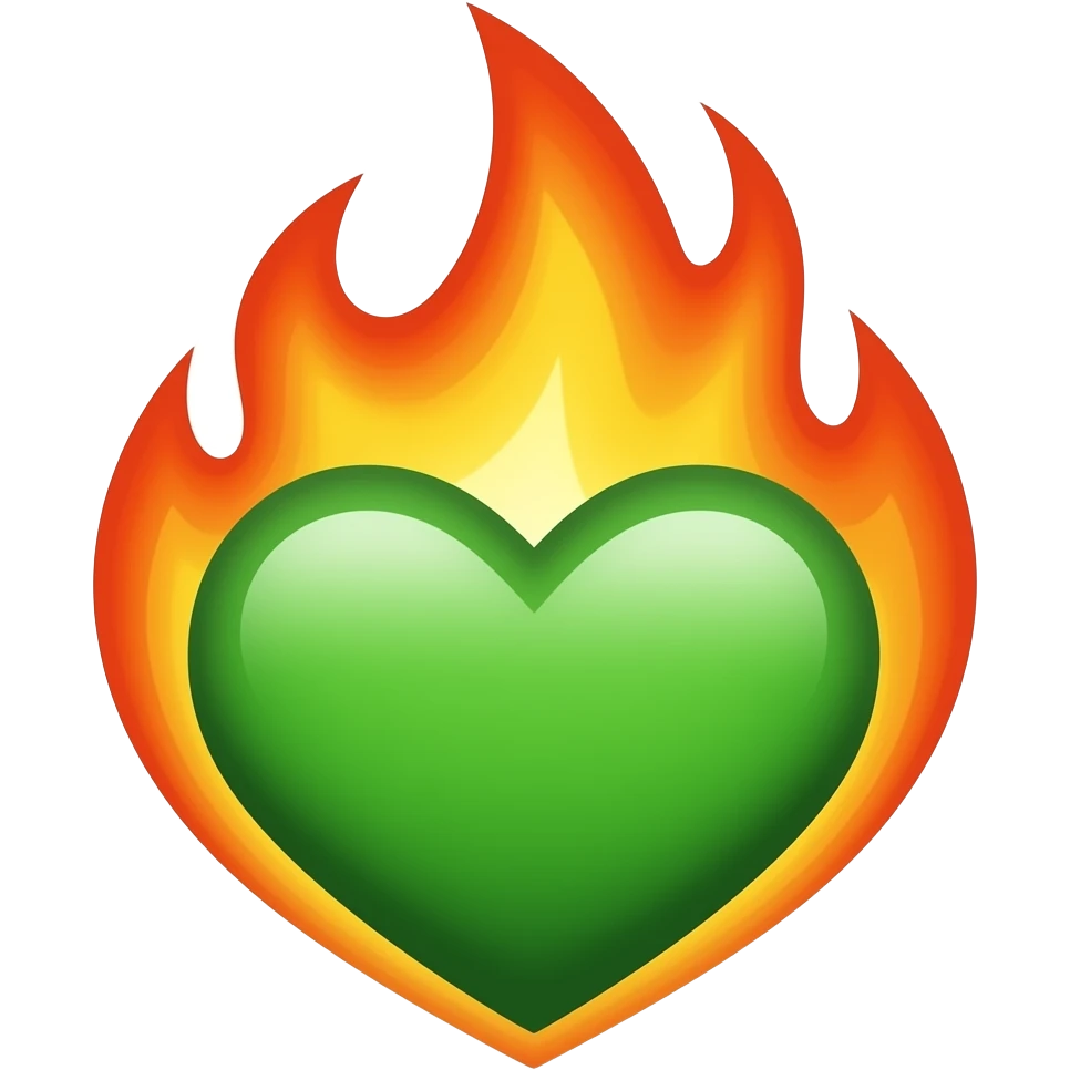 Emoji de un corazón verde en llamas verdes emoji
