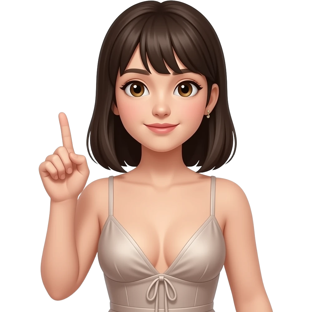 Une fille en decolter qui a l auriculair en l aire avec l index emoji