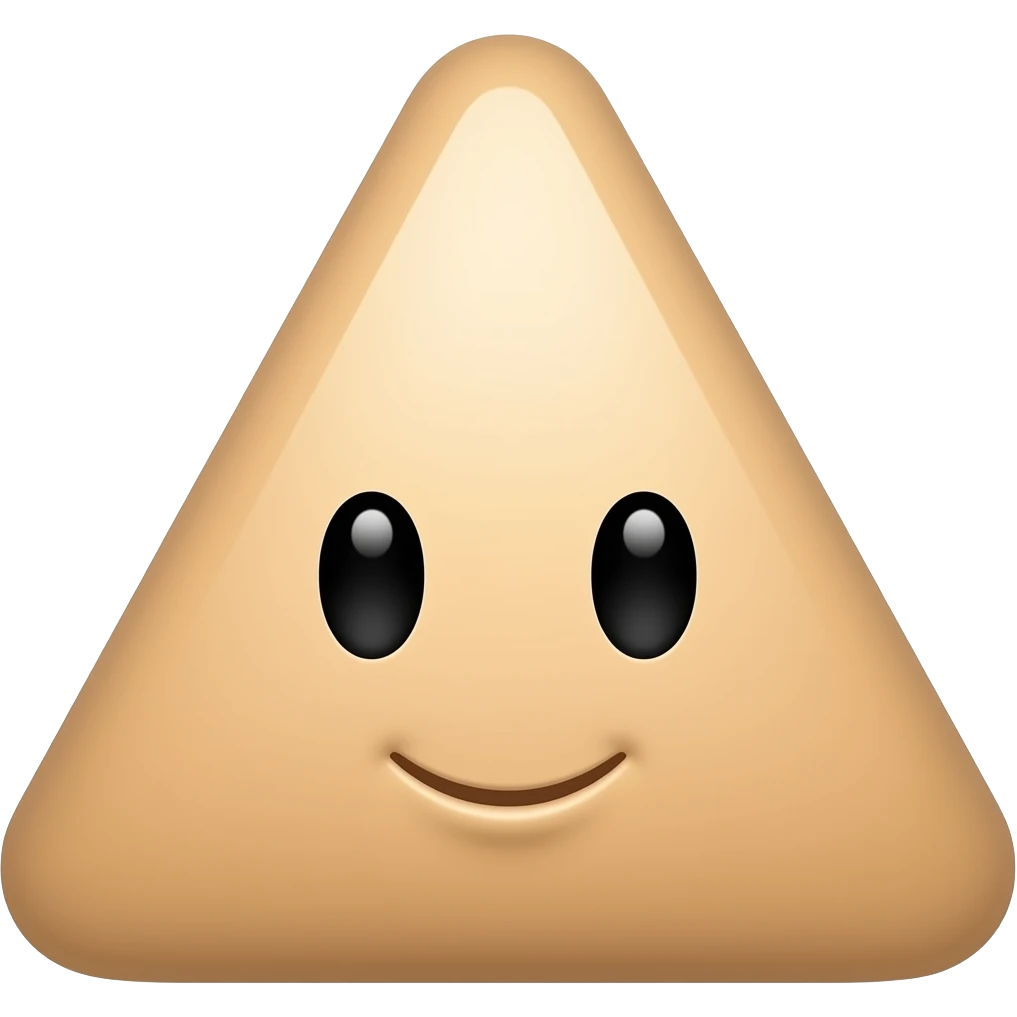 simple flat emoji of a triangular cartoon head, smooth rounded corners, symmetrical shape, minimal design, clean vector lines, bold outline, soft pastel colors, centered on a plain background, cute and friendly expression, inspired by a character named Whittle emoji