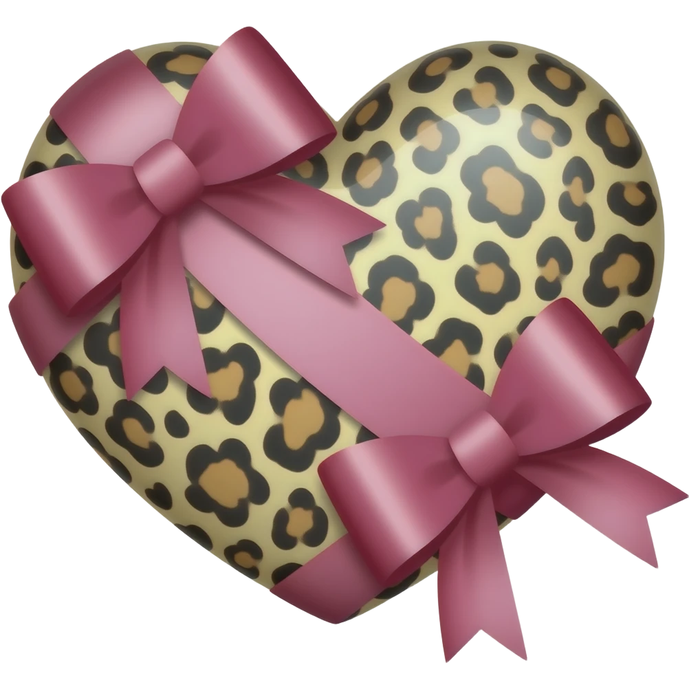 Beige Leopard heart with a pink ribbon bows emoji