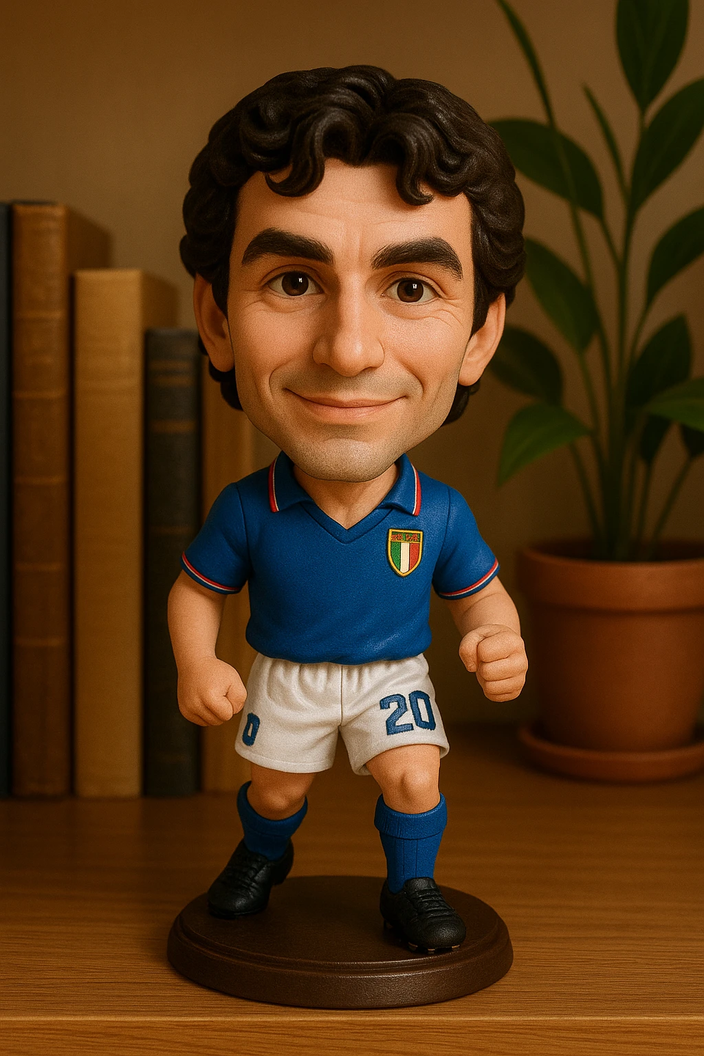 Молодой Паоло России в форме сборной Италии 1982 смотрит на прямо на зрителя и слегка улыбается, освещение с левой верхней стороны кадра emoji