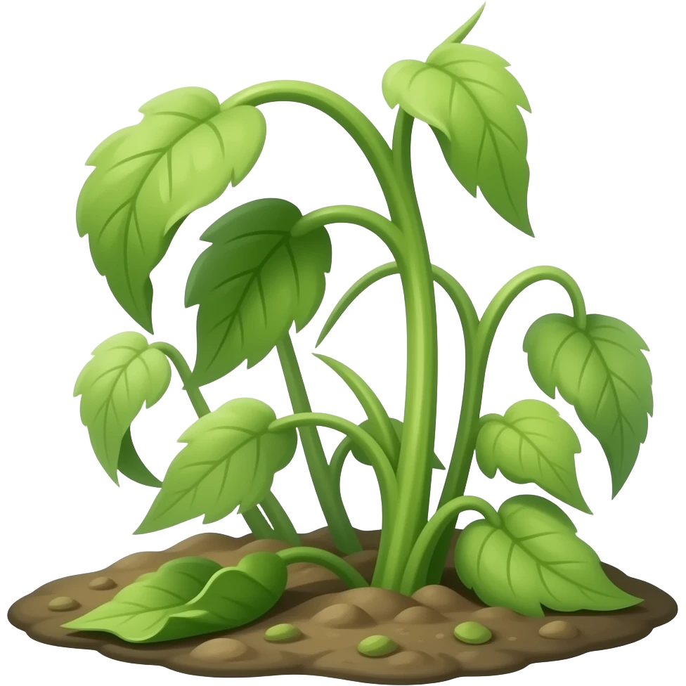 Wilted green plant from the ground with leafs hanging emoji