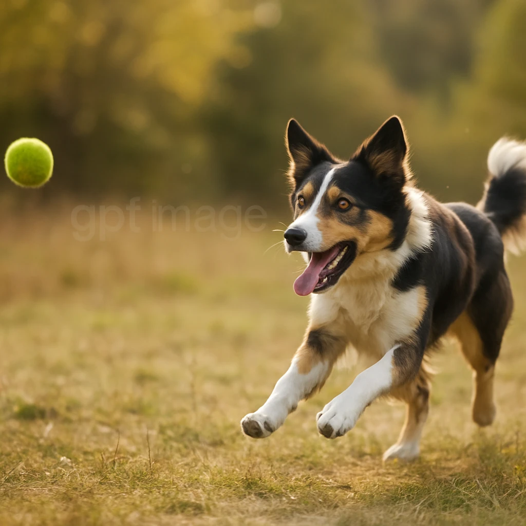  logo with text "gpt image" on the background of a dog chasing ball, realistic image emoji