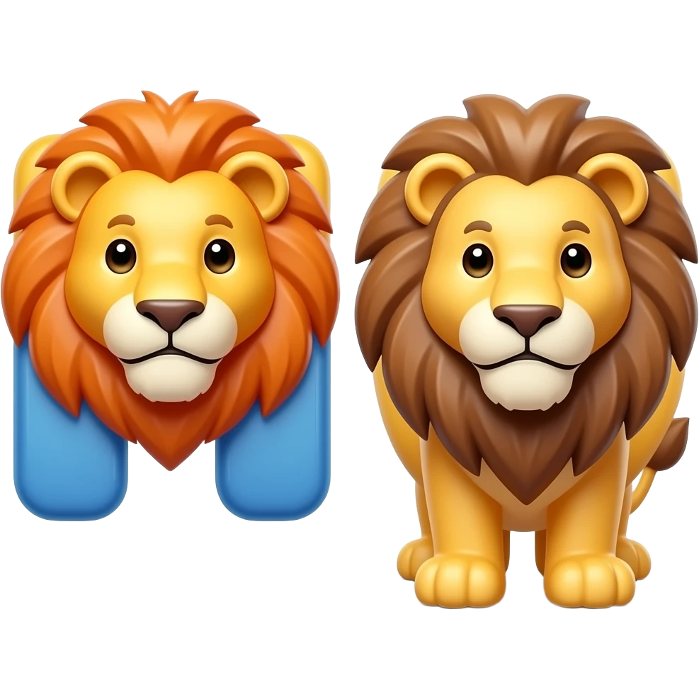 👉 "two letters H and U side by side, lion style, 3D glossy, colorful, white background, cartoon style emoji
