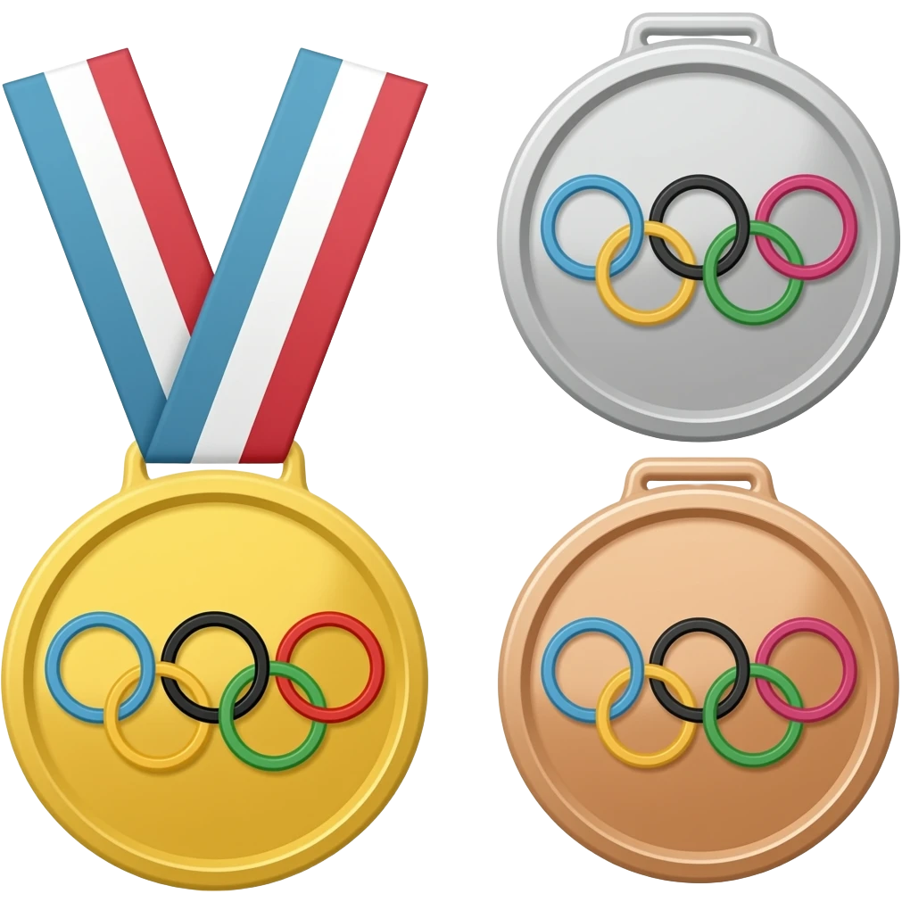3 medals of same size (gold, silver, bronze) with olympic symbol in the same colors of the medals emoji