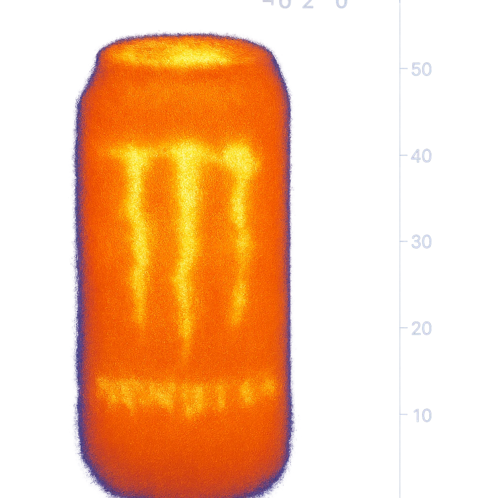 monster energy drink can, thermal camera style, vibrant heatmap colors, isolated on transparent background emoji