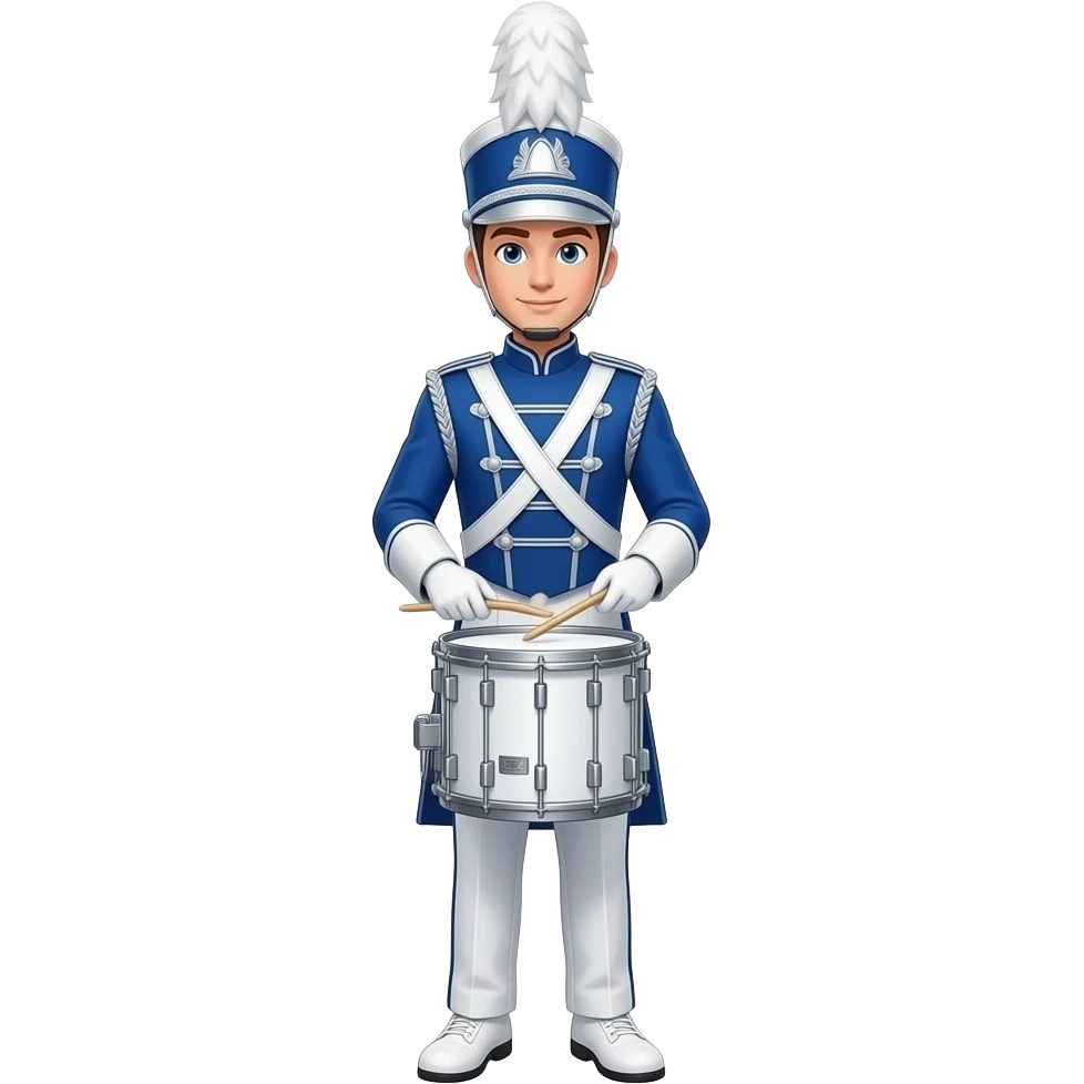 full body of white drum major in blue silver and white outfit emoji