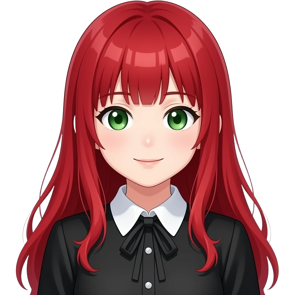 anime girl party  red hair green eyes black blouse with white collar emoji