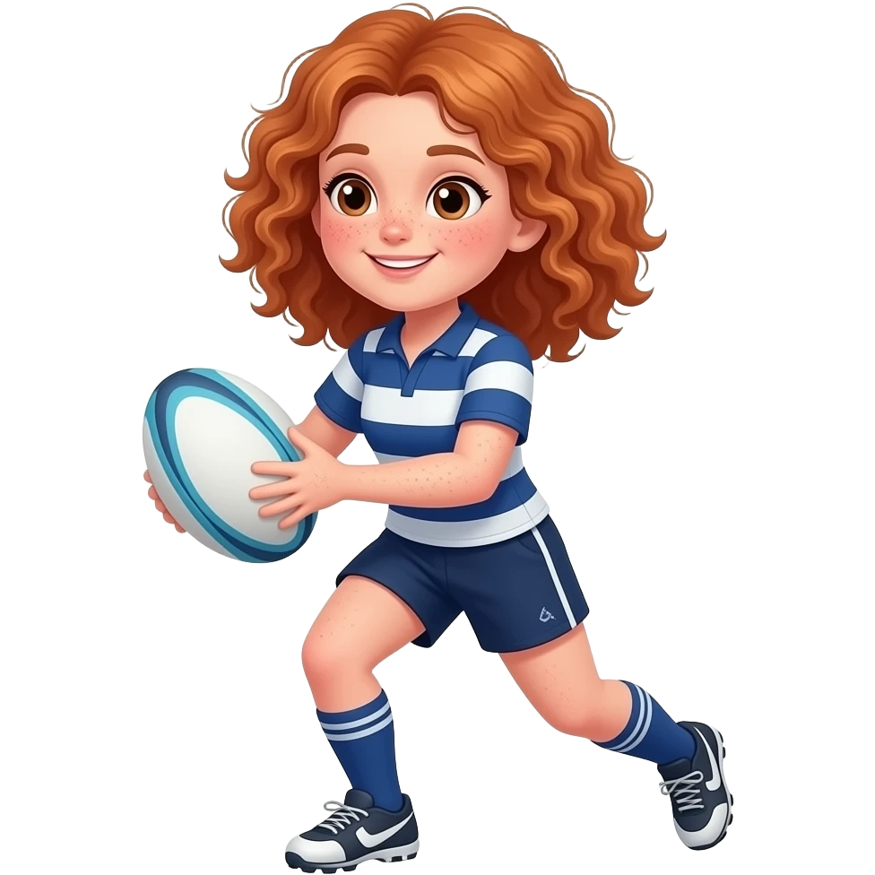 Fille rousse bouclés tâches de rousseur rugby emoji