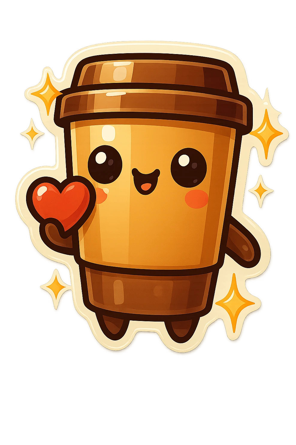 Tall coffee cup, offerring heart, big eyes, star sparkles emoji