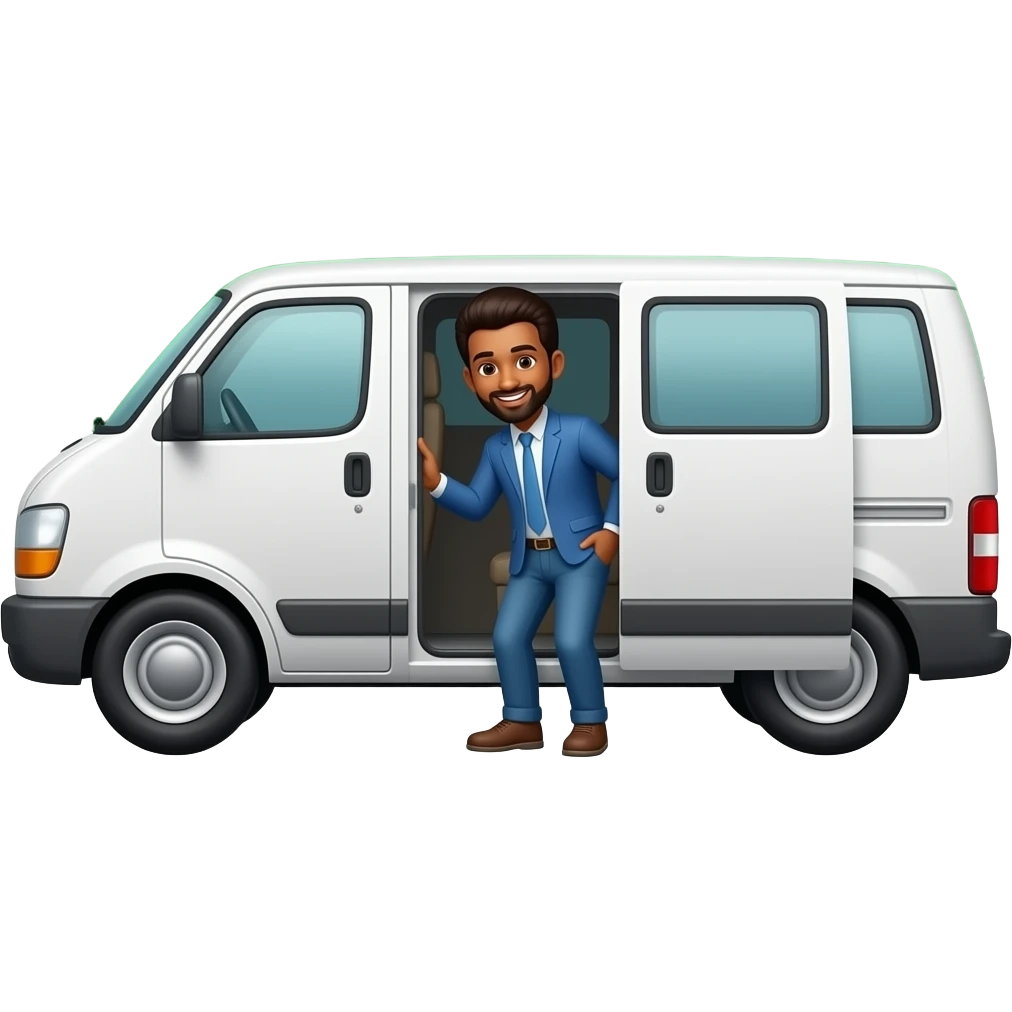 A black indian man opens the back door of a white van and the green cloud comes out of it. emoji