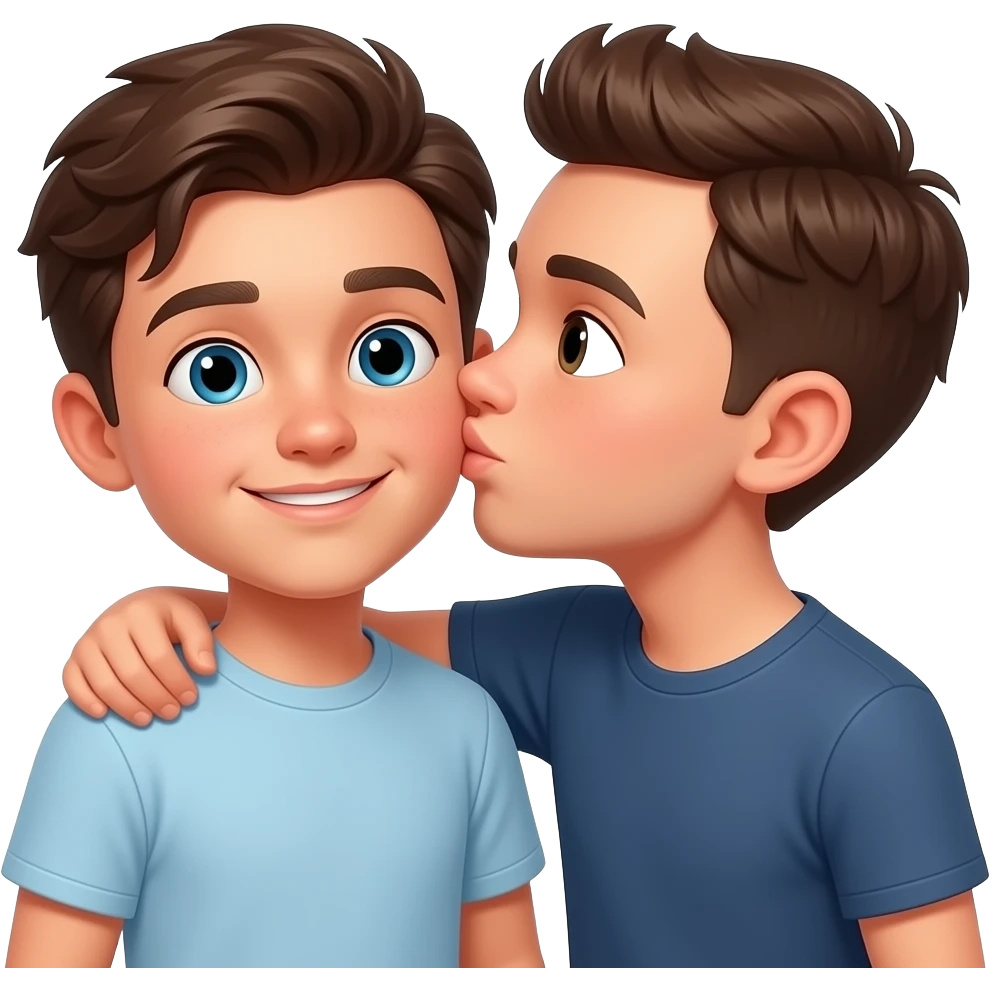 Erstelle ein Emoji von zwei Brüder, der eine um die 19 und der andere um die 23, der älter Bruder legt sein Arm über sein jüngeren Bruder und küsst ihn auf die Wange emoji