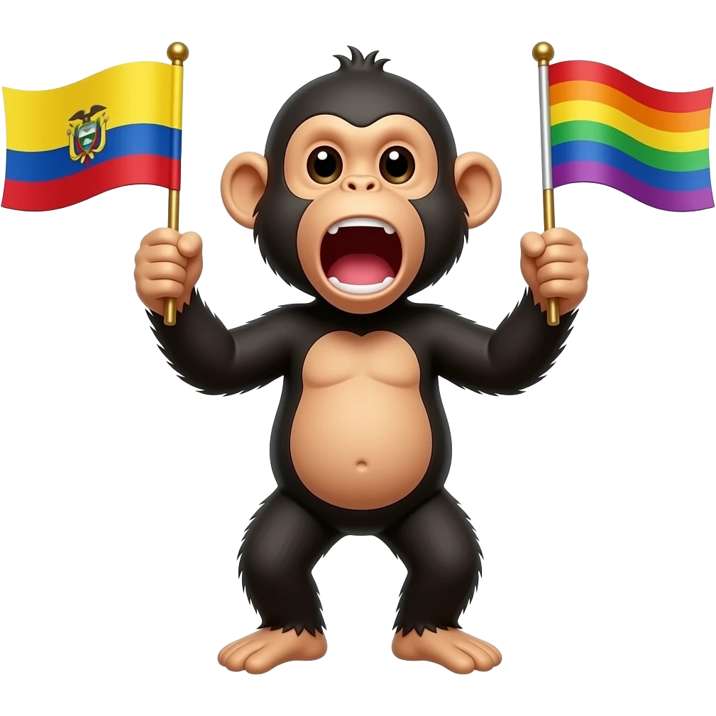 Simio negro gritando con bandera de 🇨🇴 y 🏳️‍🌈 emoji