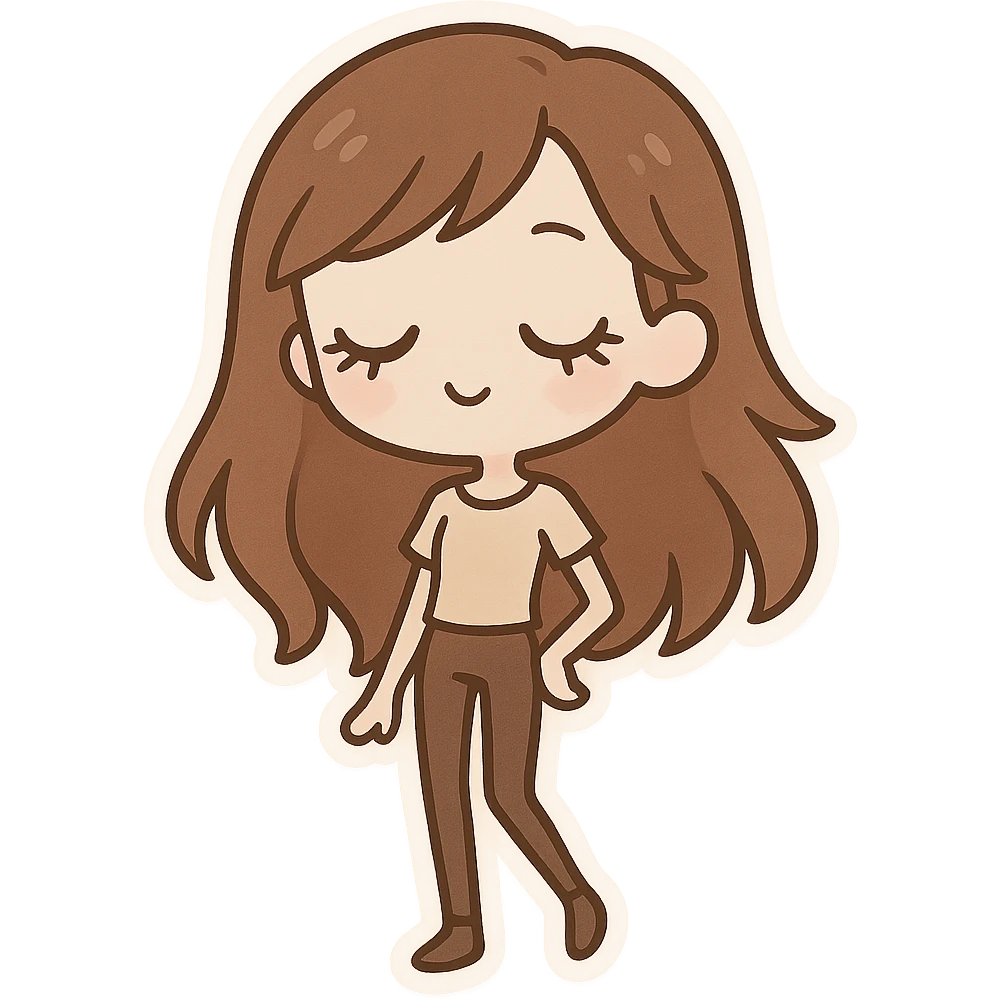 skinny girl with brown hair, pale skin, big lashes emoji