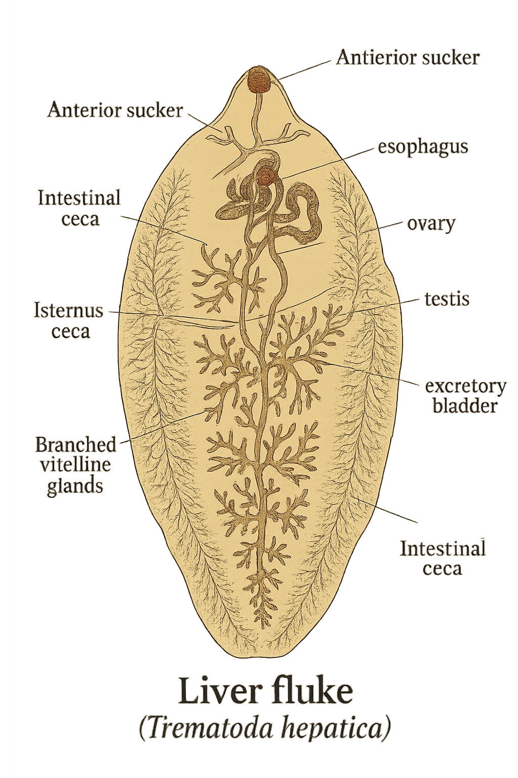 batterio Trematodi epatici (Liver fluke) stile libro di medicina emoji