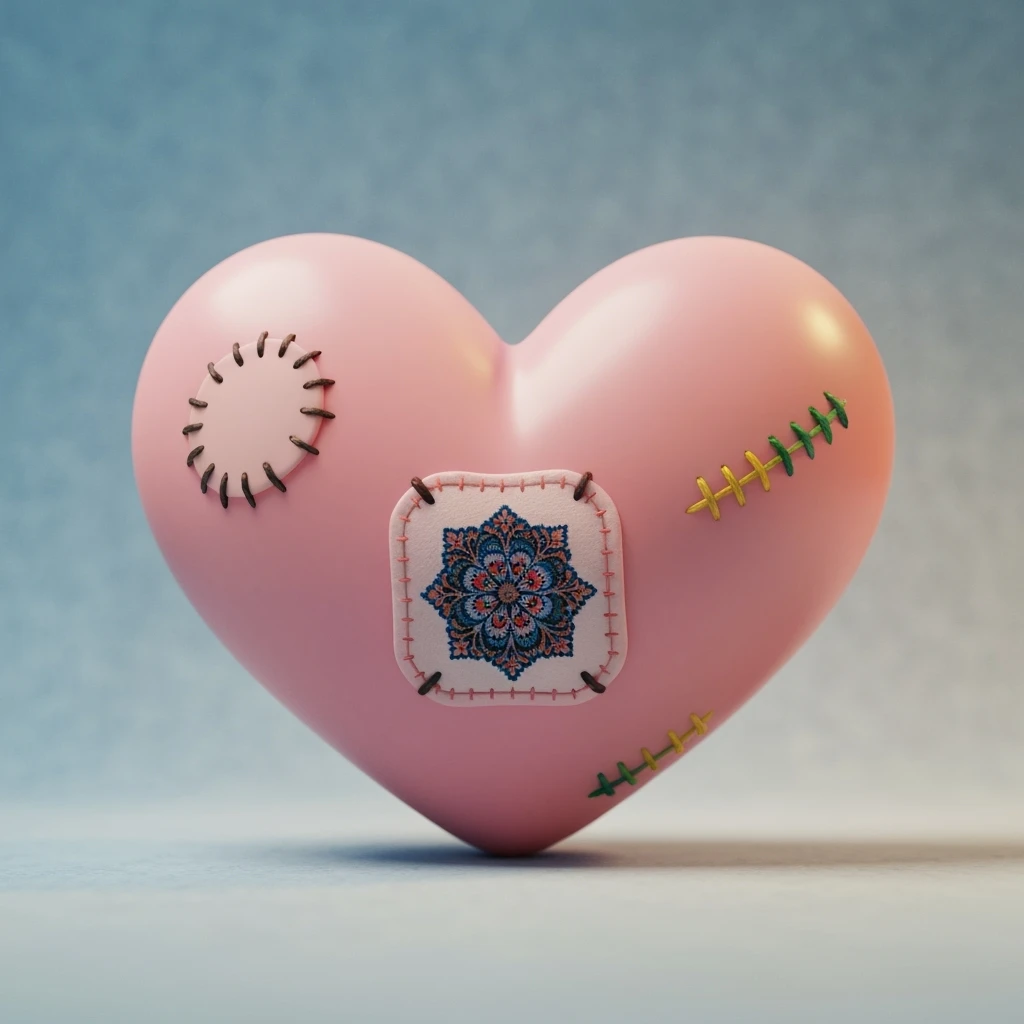 cute emo heart with a stitched patch emoji