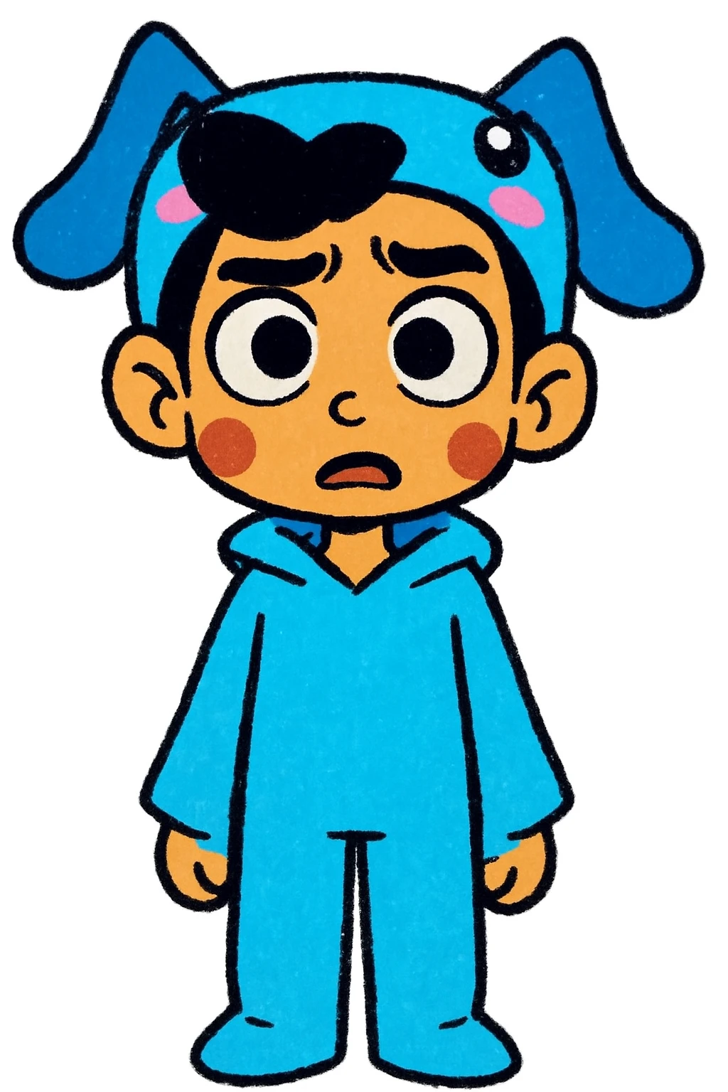 Keep the picture quality and style exactly the same as the original image. Edit the character to have a confused expression, preserving all details and style. emoji