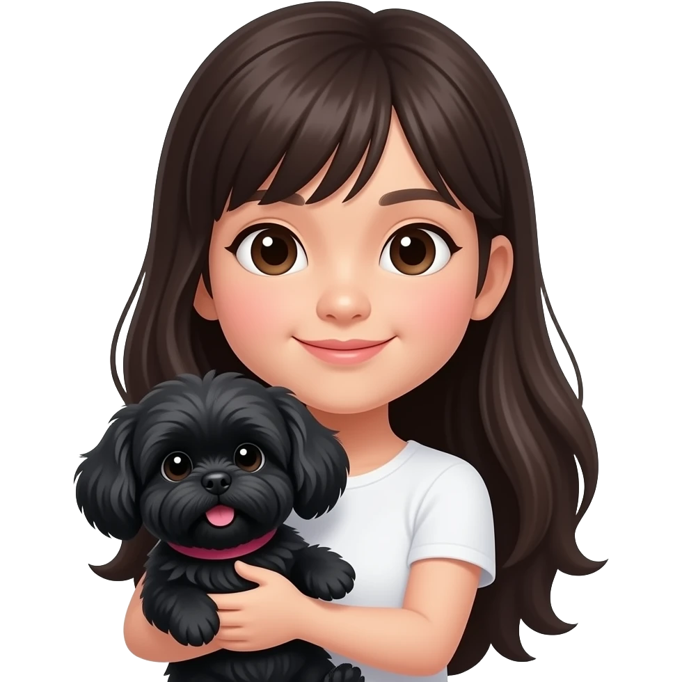 Asian long hair girl holding black shih tzu dog emoji