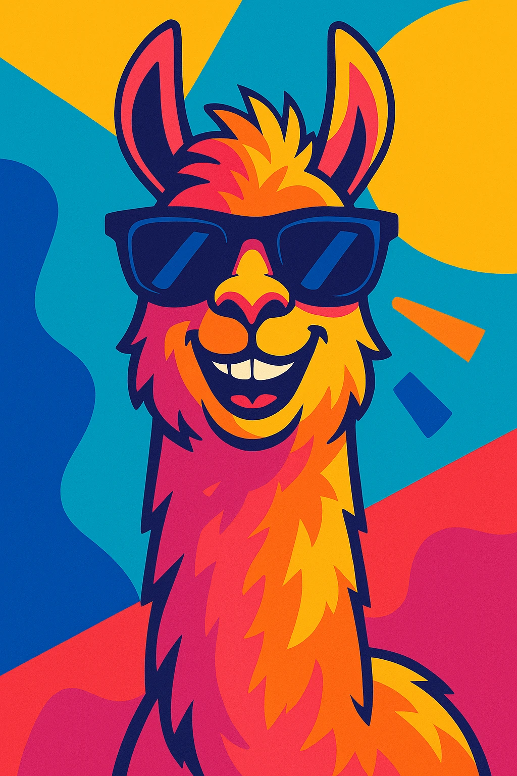 stylish llama, sunglasses, cheeky smile, energetic and modern, vibrant toon style, bright colors emoji