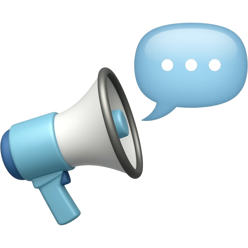 Emoji de un megáfono alertando con un una burbuja de tres puntos emoji
