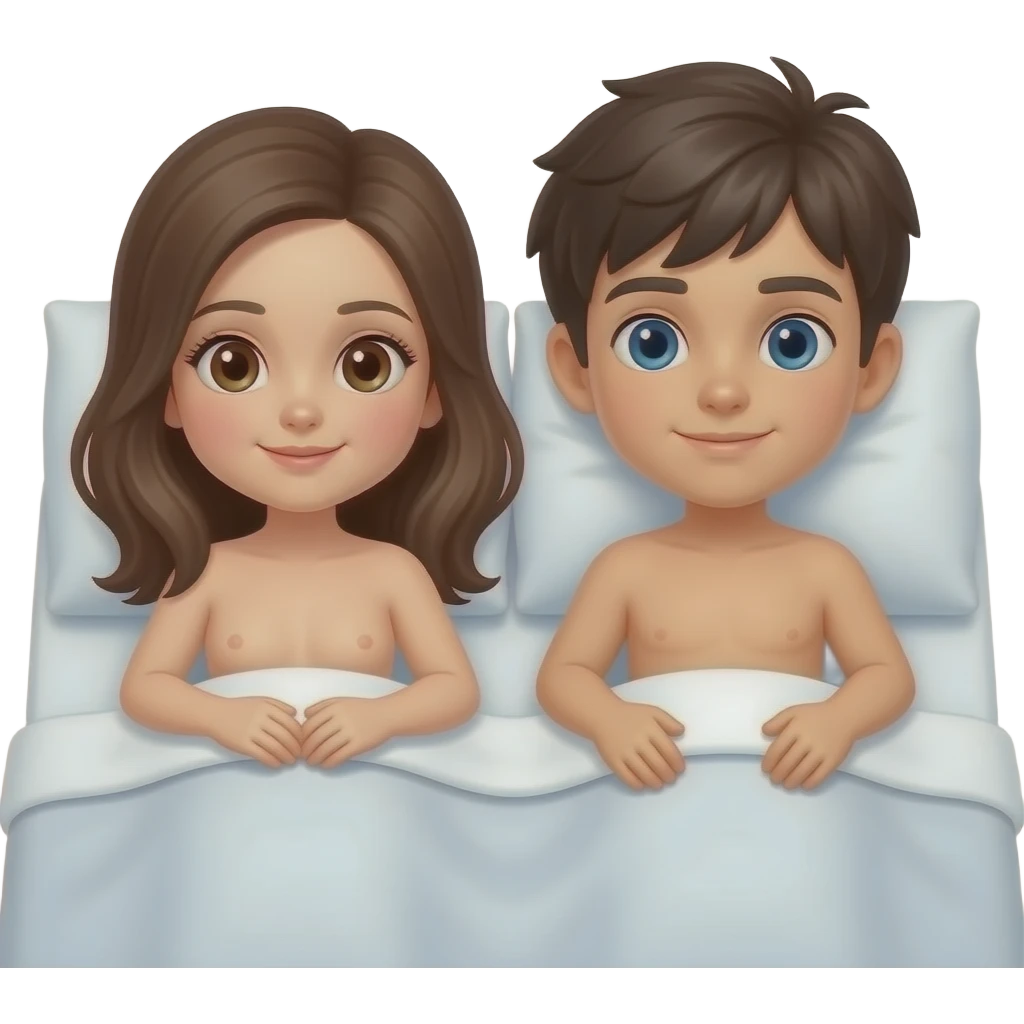 Naked girl and boy in the bed emoji