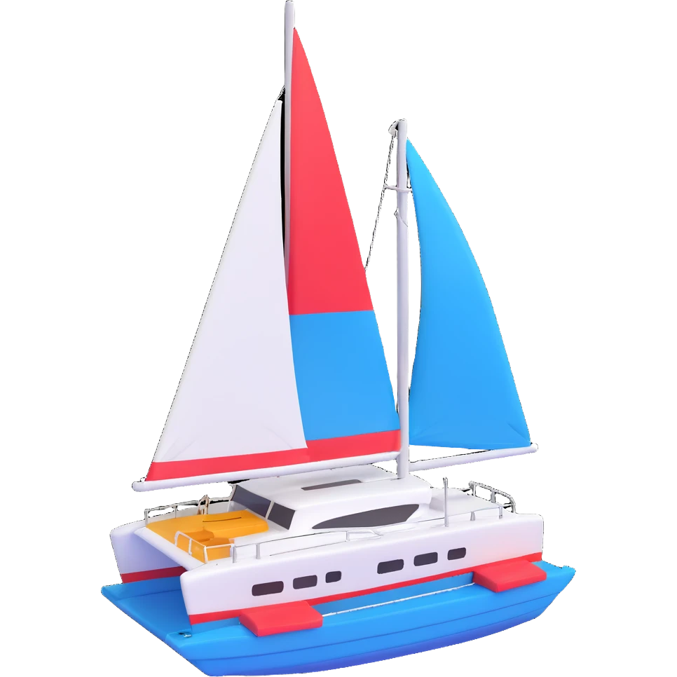 A catamaran with a white background. No wording or lettering on the boat.  emoji