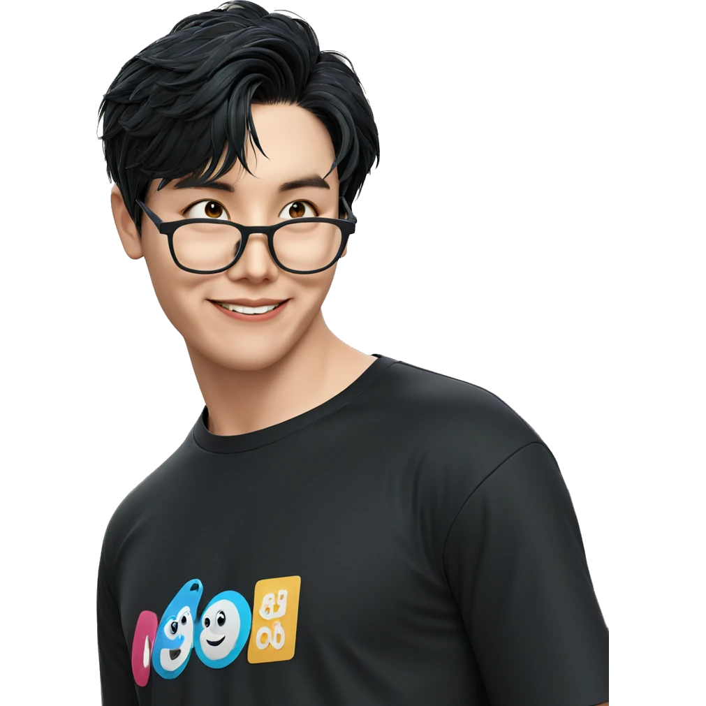 smiling boy in black shirt emoji