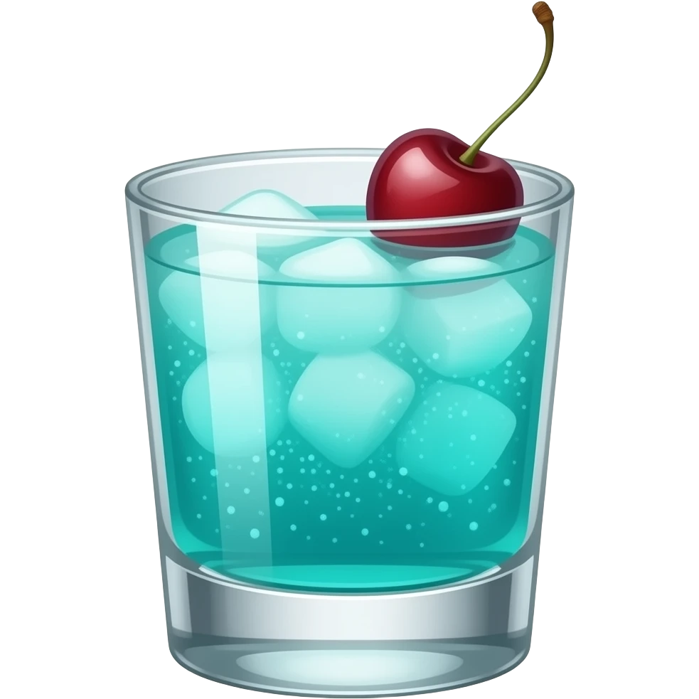 turquoise colored cocktail in shot glass with only cherry garnish emoji