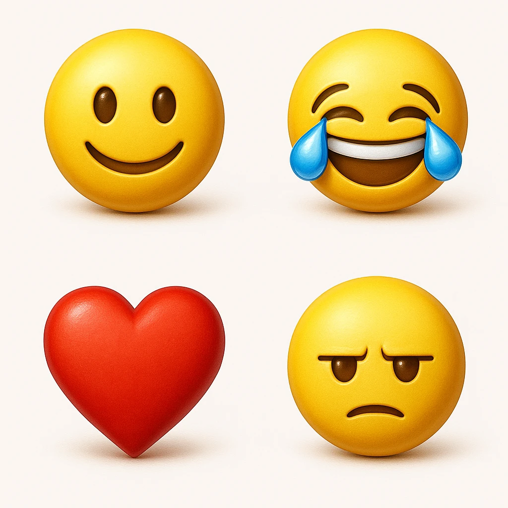 make four emojis on white background with good amount of shadow  emoji