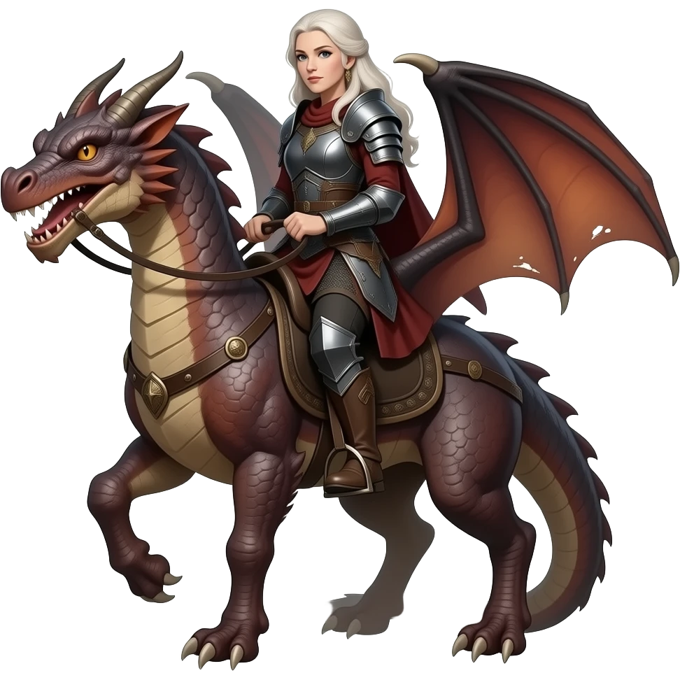 older Targerian woman warrior riding dragon emoji