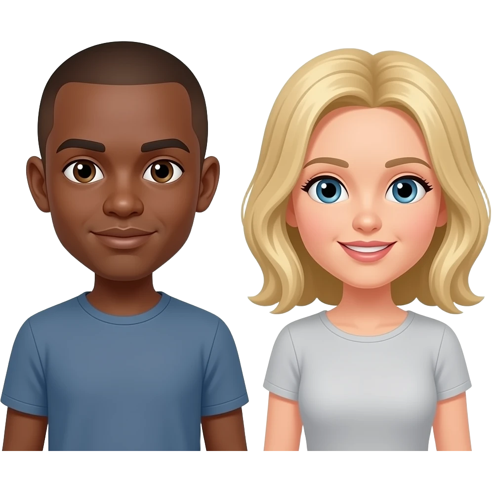 Black man with shaved head and  blonde woman emoji