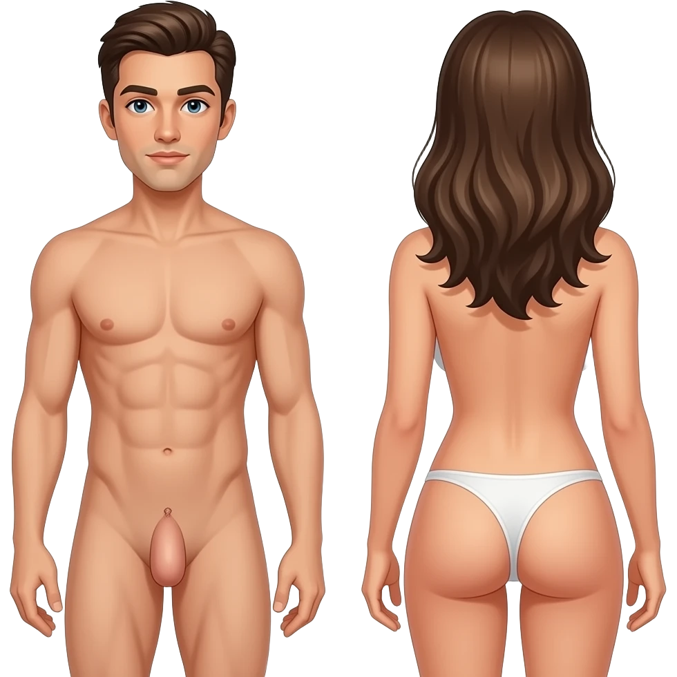 Faça ele pelado mostrando o penes e uma mulher pelada com a bunda de foram emoji