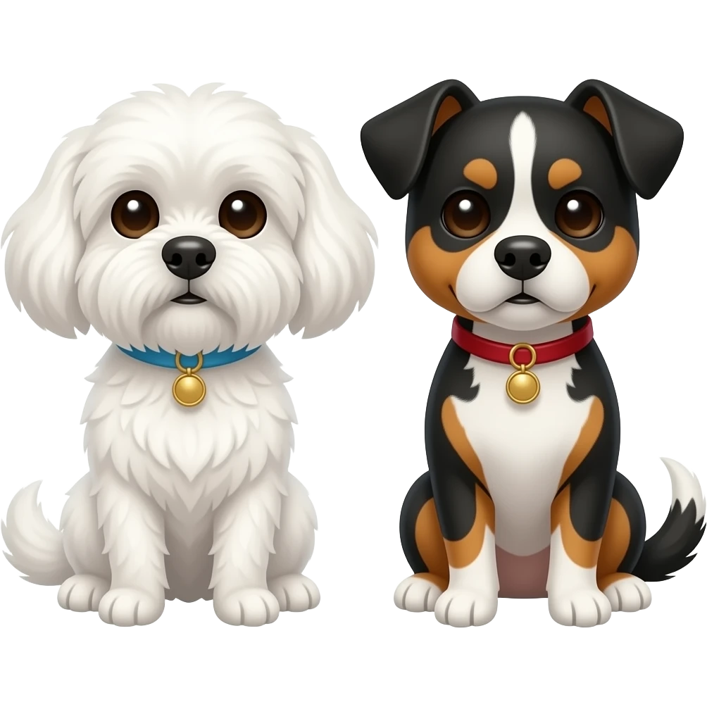 two Shih Tzu Maltese one white one tricolor black brown white emoji