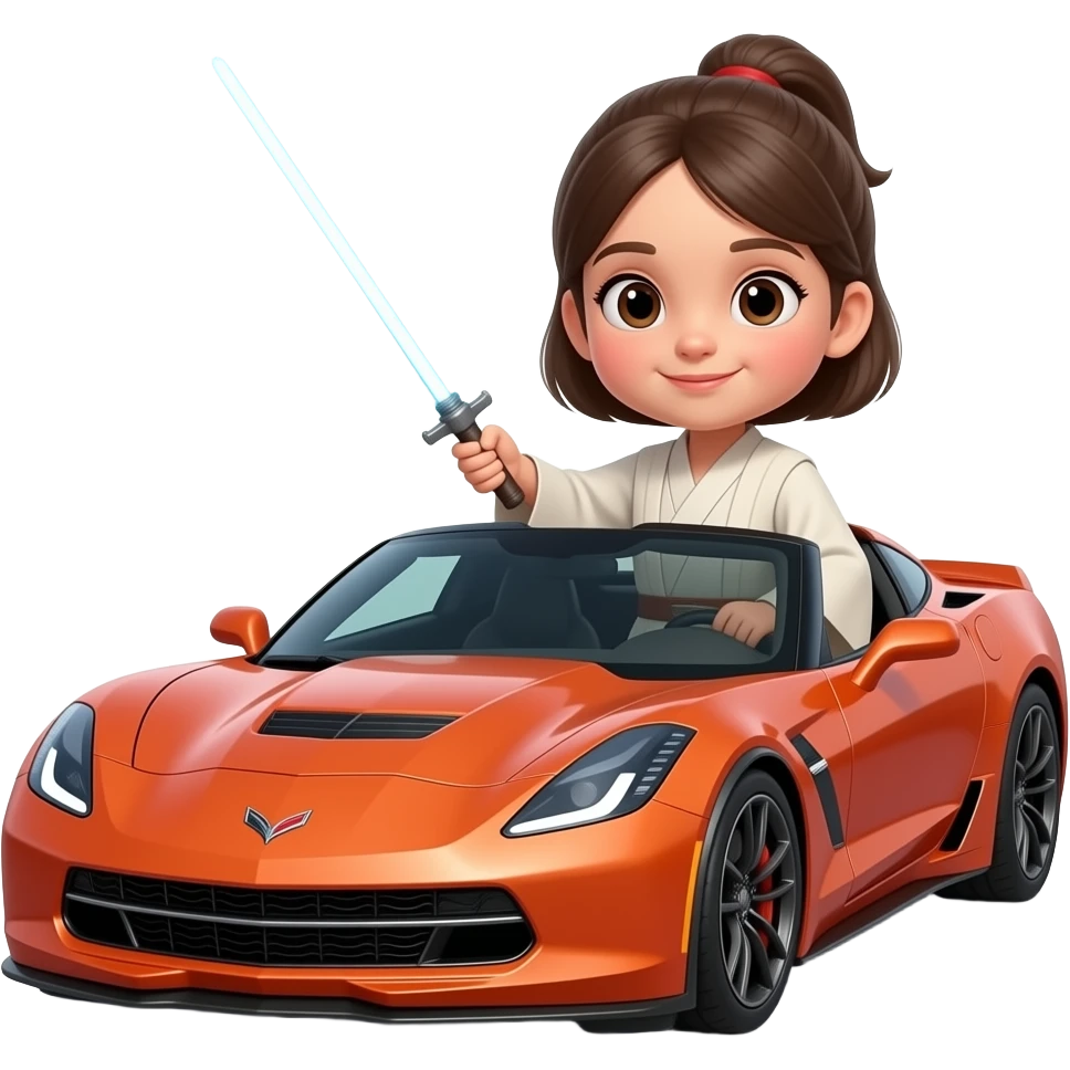 Маленькая девочка джедай в спорткаре модели Корвет emoji