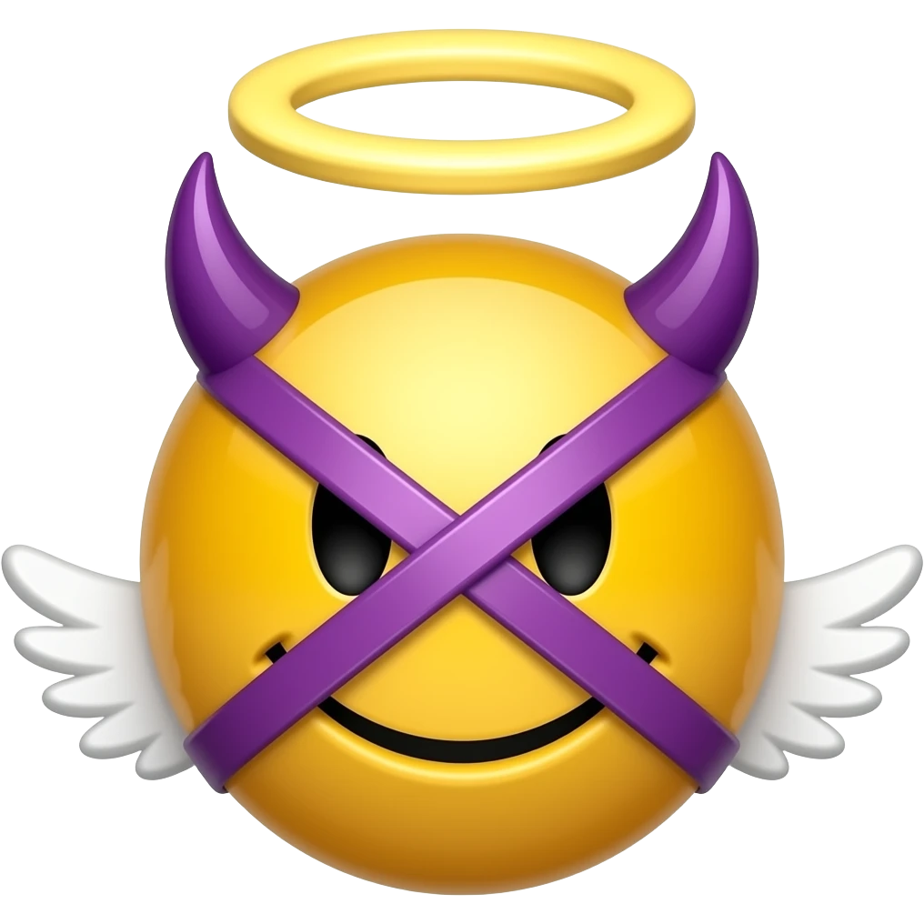 Yellow classic smiley Angel emoji crossover purple classic smiley devil emoji emoji