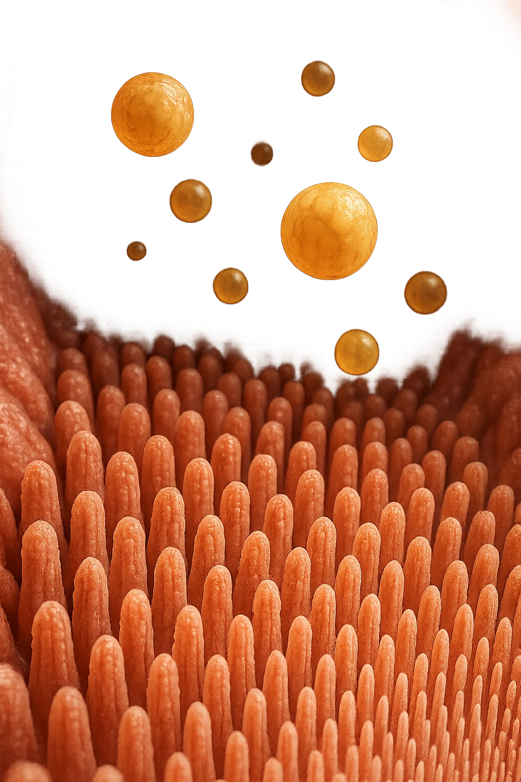 VILLI INTESTINALI CON CELLULE DI GRASSO CHE CI FLUTTUANO SOPRA, INTERNO REALISTICO DI UN INTESTINO, IPERREALISTICO 4K emoji