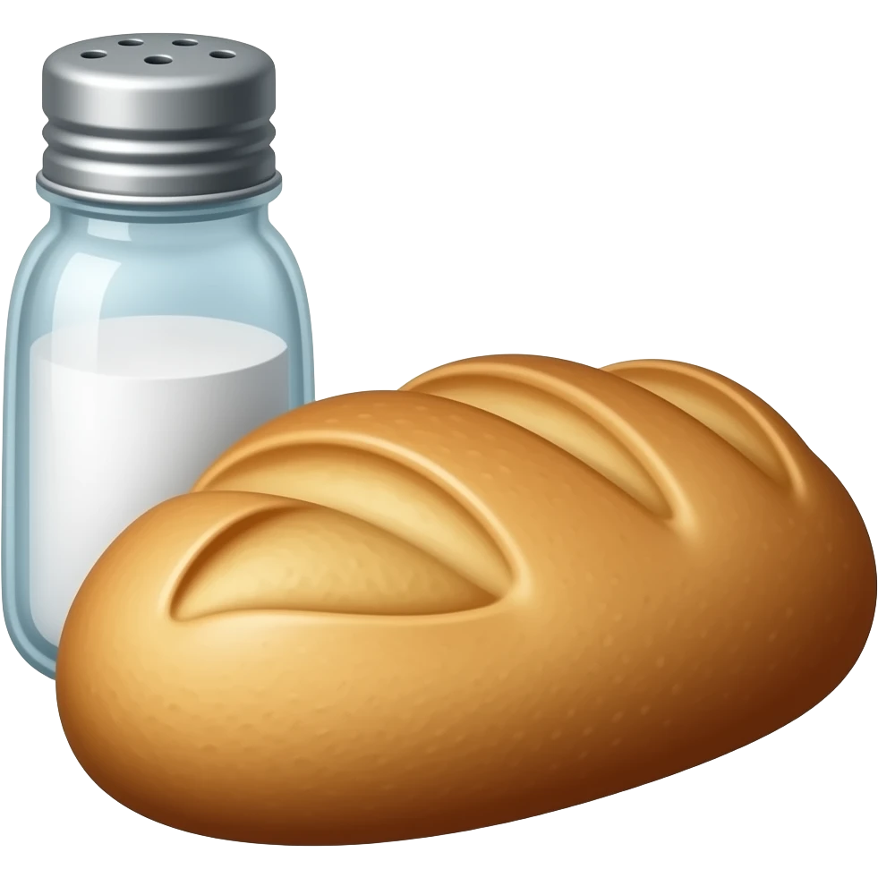 a bottle of salt (salt cellar) and a loaf of peasant bread - still life compositio emoji