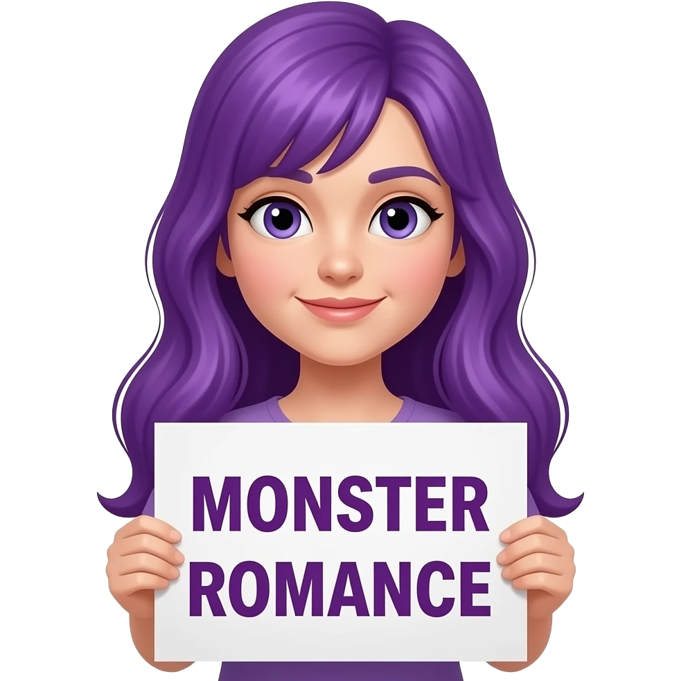 girl with long purple hair with a MONSTER ROMANCE sign emoji