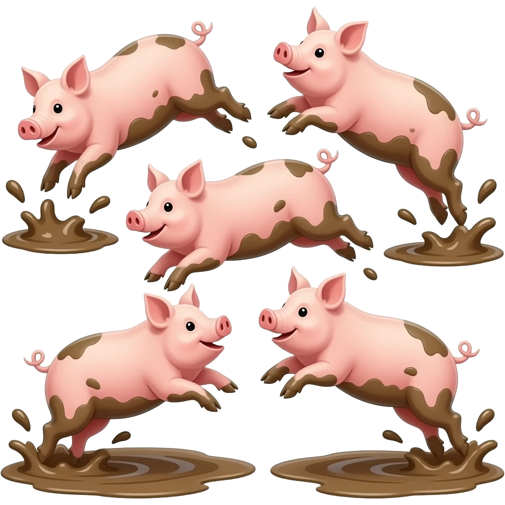 six pigs jump in mud emoji