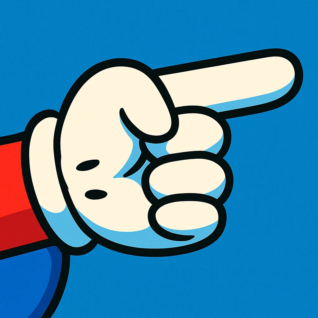 Super Mario's white glove with a pointing finger, vibrant cartoon style emoji