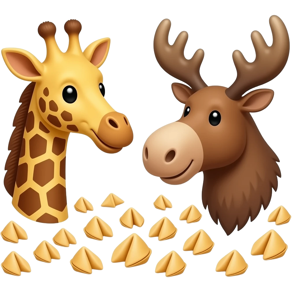 Einfacher Giraffenkopf und Elchkopf schauen sich an und beide fröhlich mit vielen Glückskee emoji