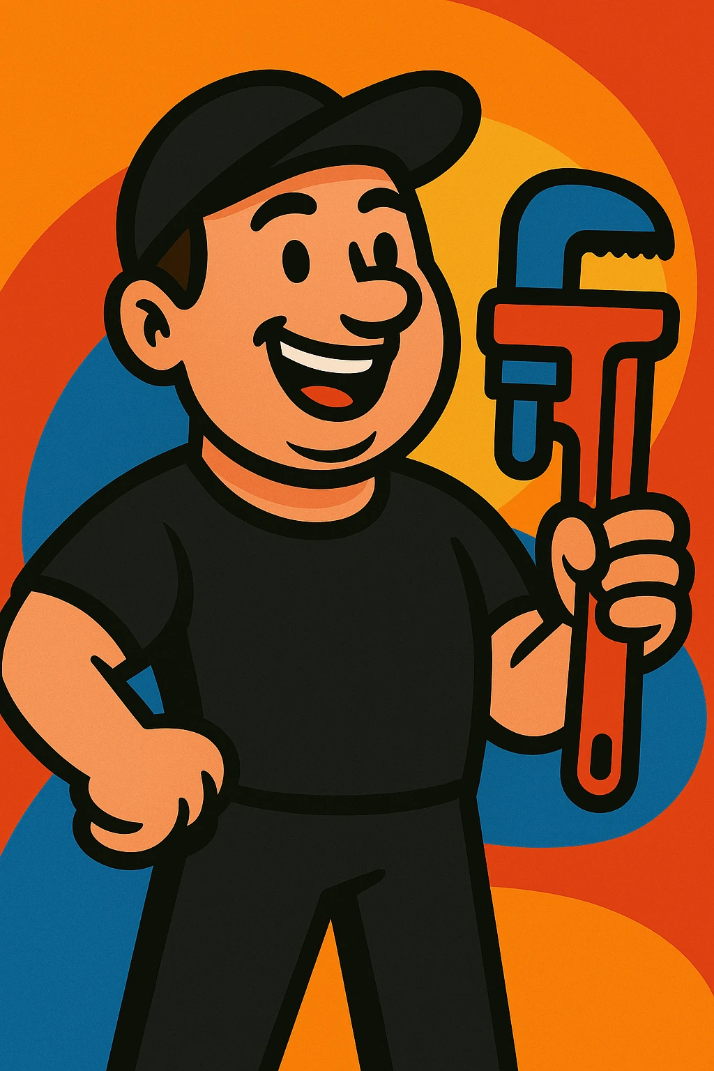 Plumber wearing a black t-shirt in vibrant cartoon style, colorful and lively illustration with clear details and expressive features. emoji