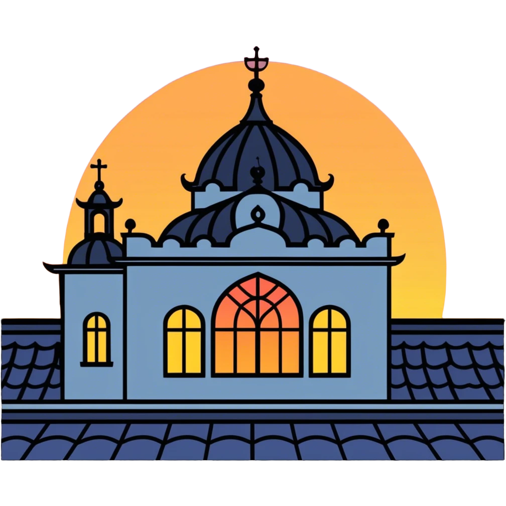 Andalusia style building silhouette with a sunset behind it  emoji